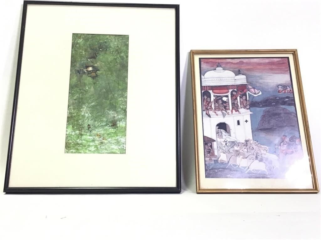 2 Framed Art - Indian Print, Signed Painting Paper