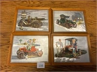 4 Vintage Foil Classic Car Prints Framed 9 x 7