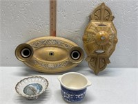 2 Vintage Light Fixtures and 2 small dishes