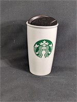 Starbucks White Ceramic Travel Mug w/ Black Lid