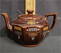 Japanese Moriage Teapot Dark Brown Hand Painted