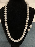Monet white enamel filigree lace Necklace Earrings