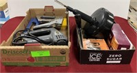 Electric stapler, 2 manual staplers, sewer snake