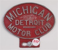 Michigan Detroit Motor Club license plate plaque.