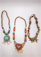 (3) INTERESTING TRIBAL STYLE NECKLACES
