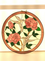 Stained Glass Hanging Rose and Bird Window D