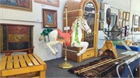 PAPER MACHE HORSE CAROUSEL AND BRASS TONED STAND