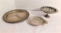 2 Silver colored Trays & Dish