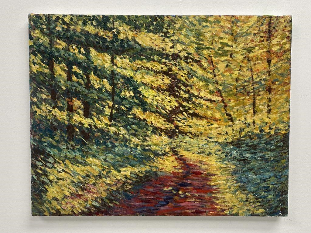 Impresstionist FallForest Road Landscape, Oil