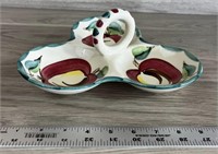 3 Section Relish Dish w/ Scallop Edge + Handle