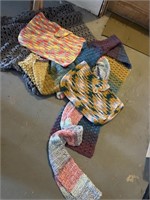 Small lap blanket, crocheted scarves, and two