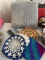 16 inch crocheted pillow with placemats, hot
