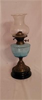 Victorian Brass and Marble Oil Lamp w Blue Font