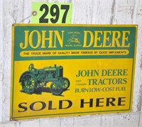 15 1/2" x 11" embossed metal John Deere sign