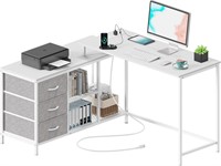 SUPERJARE L Desk w/ Outlets & Drawers  White