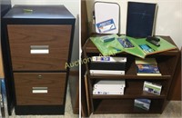 Black File Cabinet w/ 3 Shelf Bookcase and Supplie