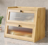 Double Layer Large Bamboo Bread Box for Kitchen C)