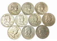 (10) 1963 Benjamin Franklin Silver Half Dollars