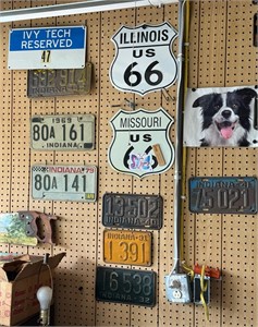 Vintage license plates and signs