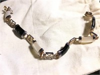 Asian Sterling Onyx & Pearl Curved Link Bracelet