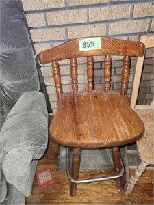 WOOD BAR STOOL WITH FOOT REST SHOWS WEAR