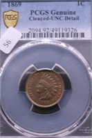 1869 PCGS UNC DETAILS INDIAN HEAD CENT