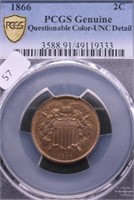 1866 PCGS UNC DETAILS TWO CENT PIECE