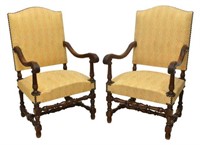 (2) FRENCH LOUIS XIII STYLE HIGH BACK FAUTEUILS