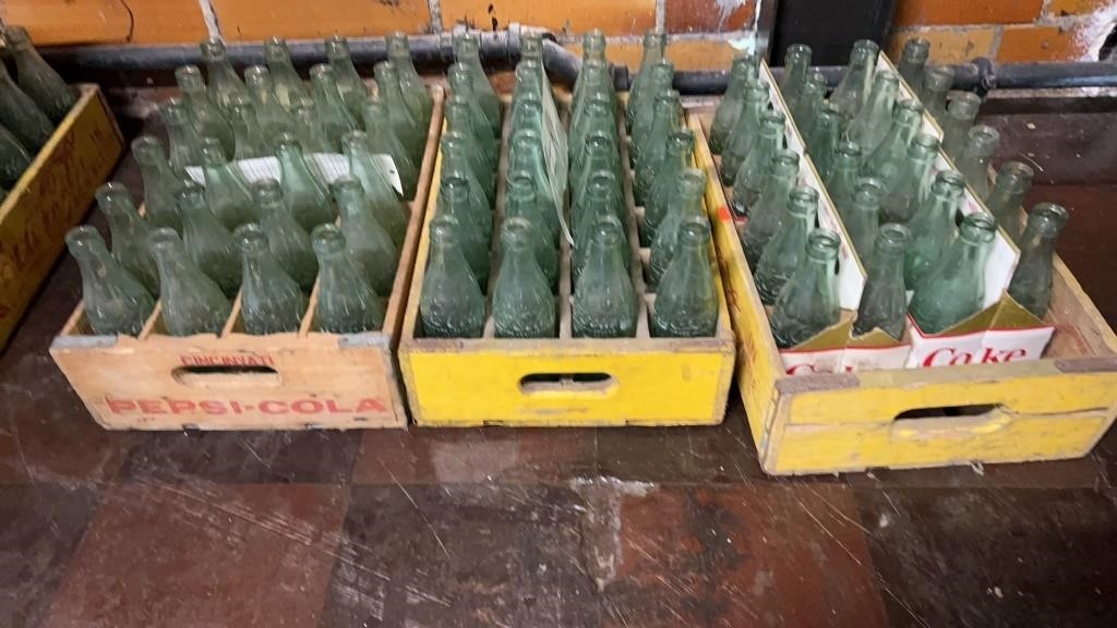 3 Coca-Cola Carrying Wood Boxes with Bottles from