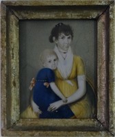 MINIATURE WATERCOLOR PORTRAIT OF MOTHER & CHILD