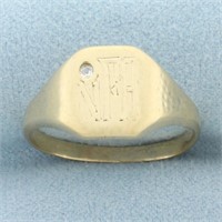 Mens Diamond Vintage Monogram Signet Ring in 14k Y