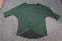 Fig & Blu Tie Front Green Metallic Thread Top Sz L