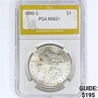 1890-S Morgan Silver Dollar PGA MS62+