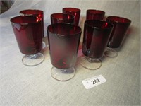Eight Red Pedestal Glasses