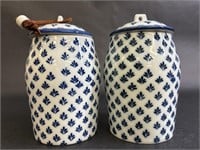 Two Estée Lauder Porcelain Jars with Lids