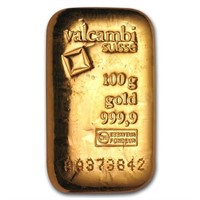 100 Gram Gold Bar Valcambi (cast/poured W/ Assay)