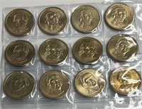 (12) Gold Tone $1 Presidential Coins!