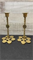 Vintage Solid Brass Floral Engraved Candle Holders