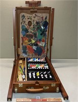 ART CARRYING CASE/EASLE TRI-POD W PAINTS & BRUSHES