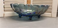 Oval, Footed Carnival Glass Bowl With Grape