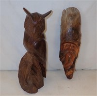 CARVED 'WOOD SPIRIT" & IRONWOOD OWL