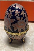 Blue Pink Footed Porcelain Egg Shaped Floral