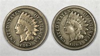 1863 & 1864 Indian Head Cent Pair