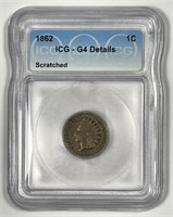 1862 Indian Head Cent Good ICG G4 details