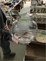 Etched glass pitcher