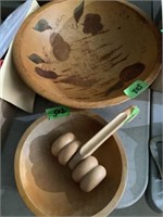 Wooden bowls, and massager