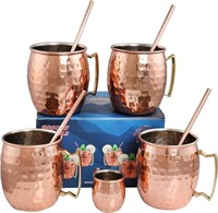 Moscow Mule Mug Steel Set of 4 & Straws Shot Glass