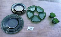GREEN GLASS DISHES