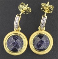 Cabochon Blue Gold Stone Earrings