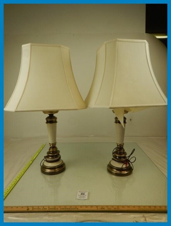 TWO  WORKING LAMPS- ONE SHADES INTERIOR IS TORN